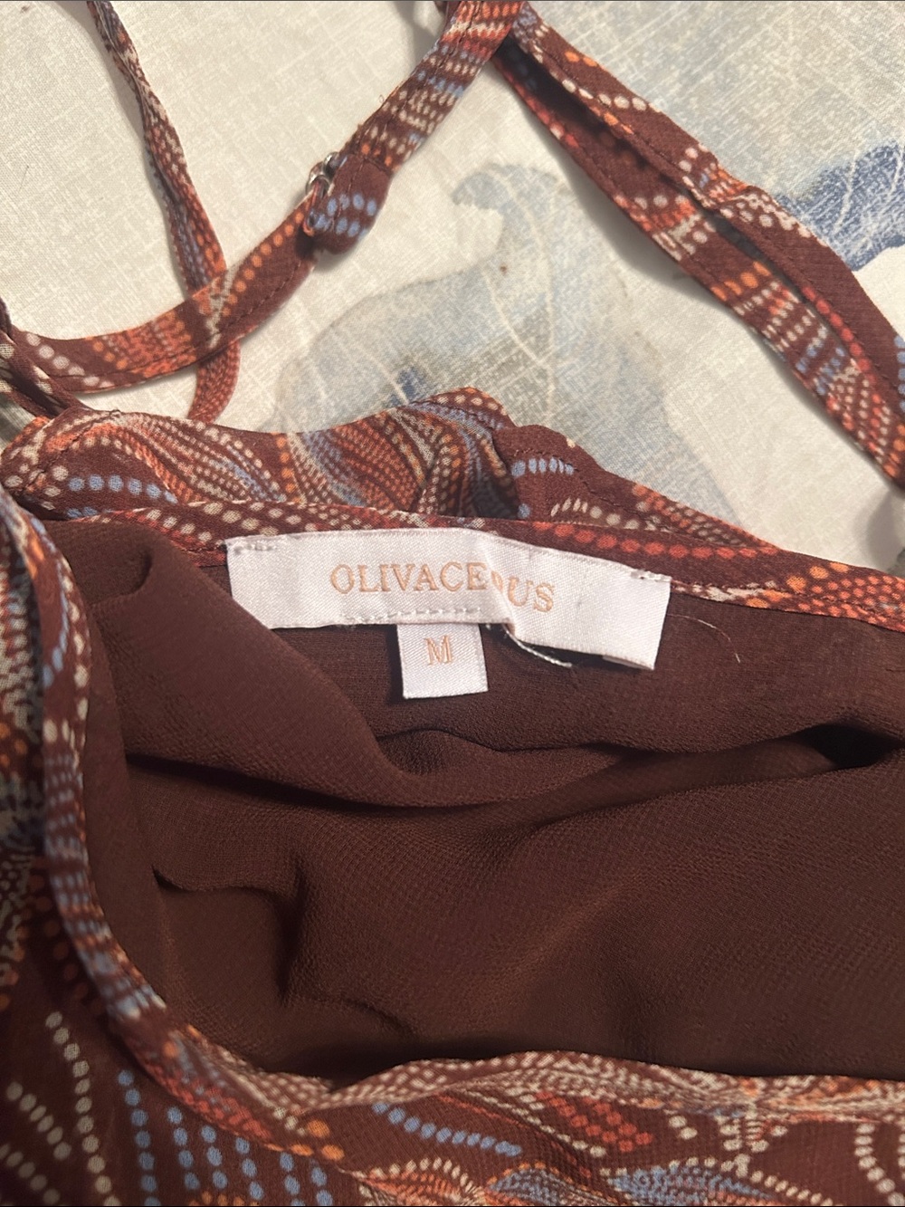 MOVING SALE Olivaceous One-Shoulder Ruffle Dress in Rust Floral - Picture 2 of 4